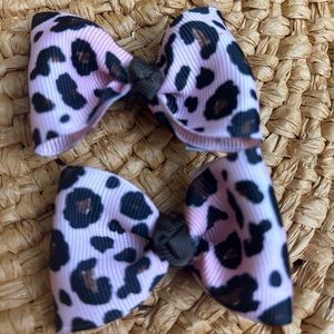 Boutique size small animal print cheetah pink black pair hair bows piggy tails